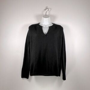 Eddie Bauer Black Notch Neck 3/4 Sleeve Sweater
